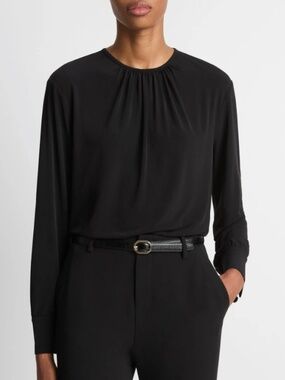 Vince. | Silk Blouse | Size 0 | Black Draped Long Sleeve Top